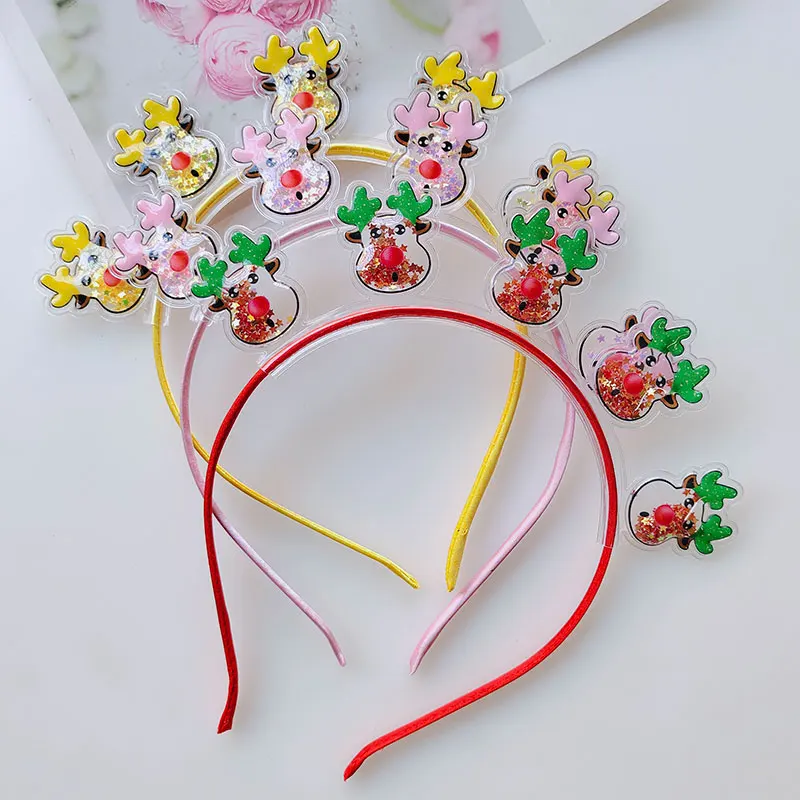 

2PCS Girl cute quicksand Christmas hair band Kids Deer hair hoop Glitter Baby Hair accessories