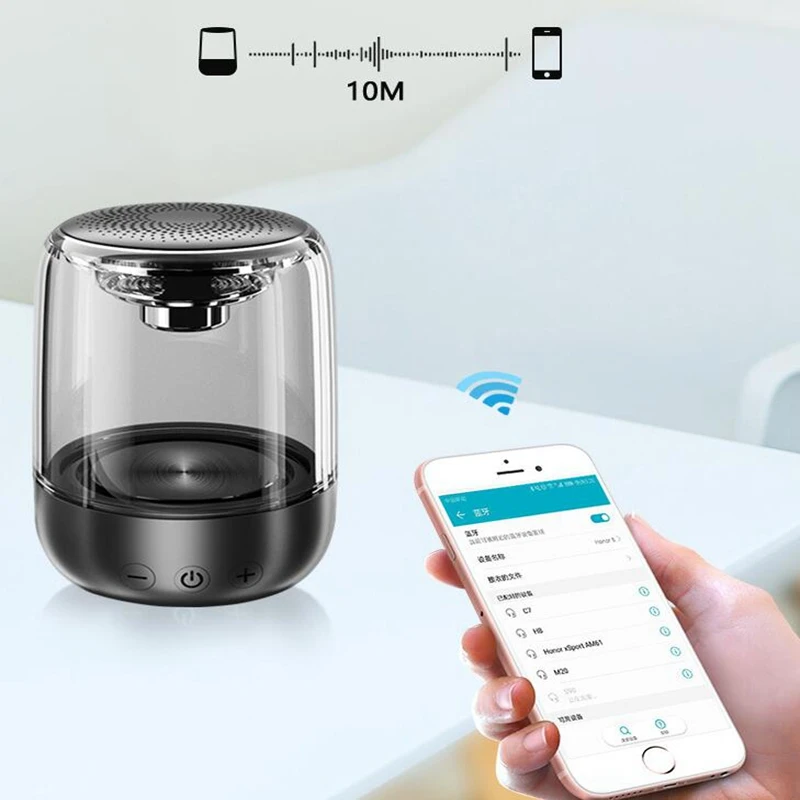 

Wireless Bluetooth Speaker 6D Surround Sound Subwoofer Portable Colorful Light Car Crystal Glass Card TWS Wireless Interconnecte