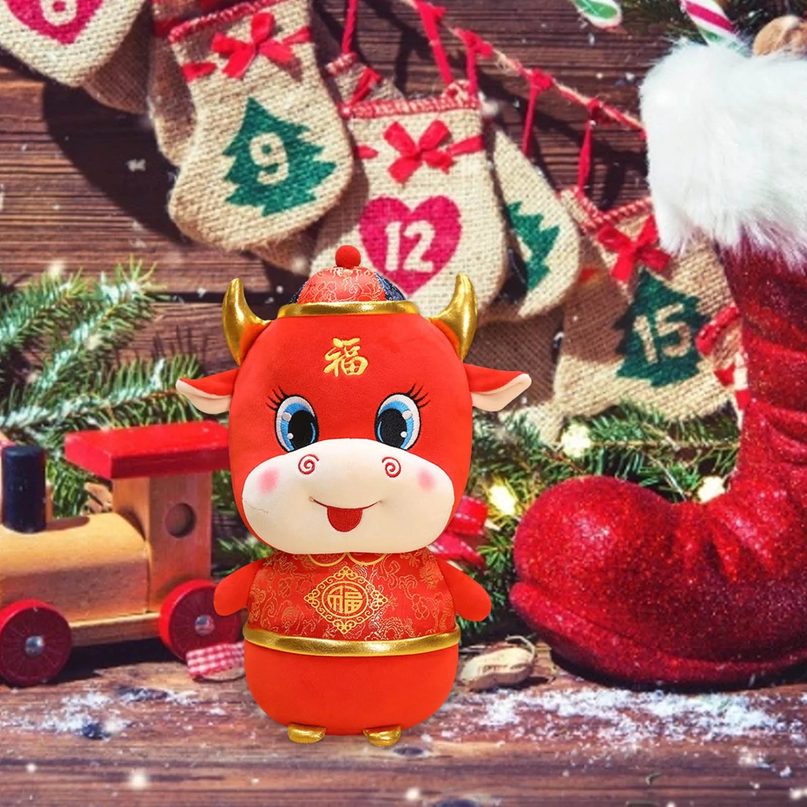 

2021 Chinese New Year Decoration Ox Year Zodiac Mascot Doll Ox Plush Toy Party Gift
