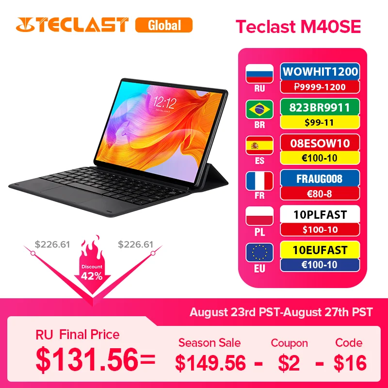 Teclast M40SE 10.1 Inch 1920x1200 Tablet Android 10.0 Octa Core 4GB RAM 128GB ROM 4G Network&Call Dual SIM Type-C 2MP&5MP GPS 