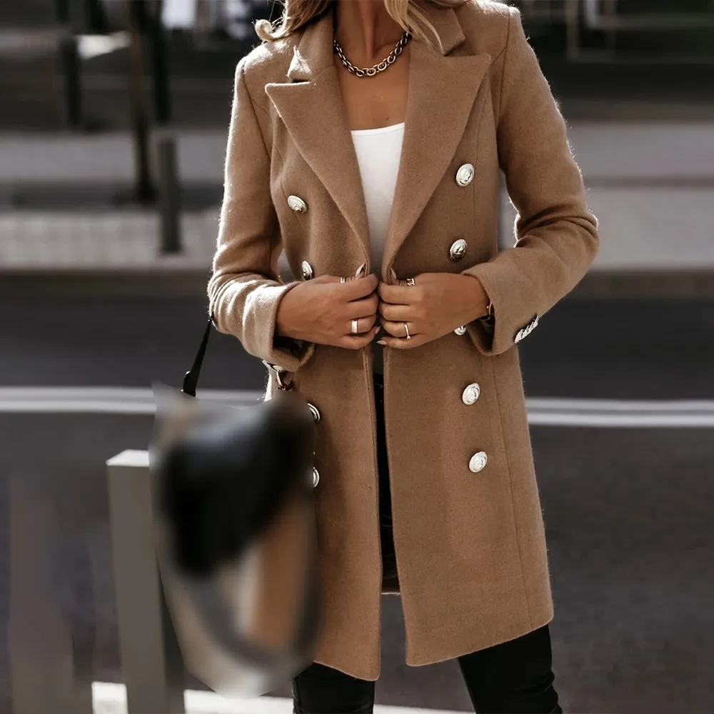 

Autumn Winter Women Jackets Lapel Coats Simple Slim Warm Pocket Button Double Breasted Long Sleeve V-Neck Suit Sweater Jackett