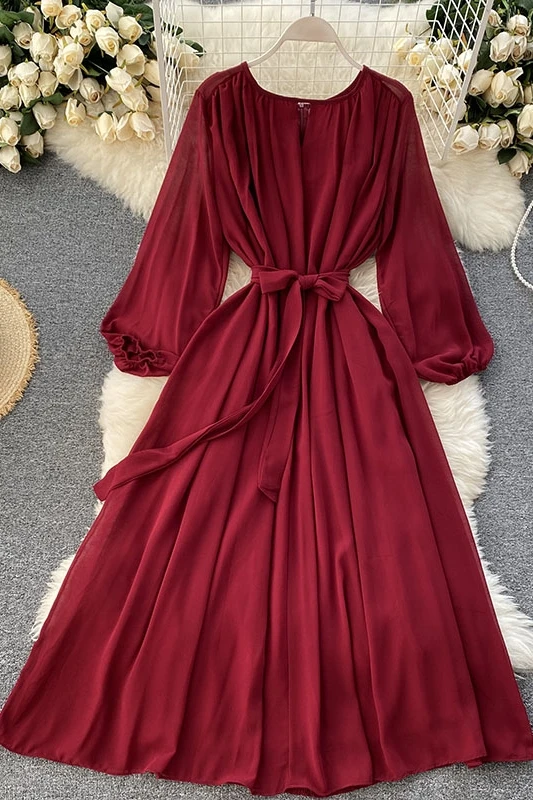 

New Retro Women Long Dress Spring Autumn Slim High Waist Bandage Dresses Ladies Elegant A-line Boho Dress Vestidos Long Robe