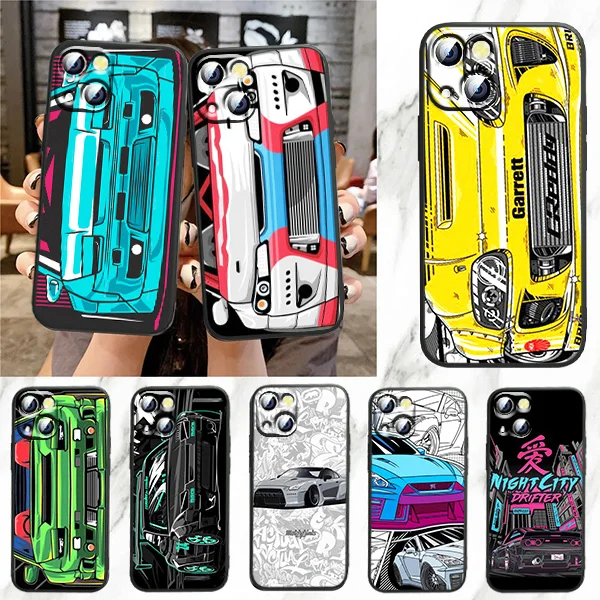 

Anime Japan Luxury Car For Apple iPhone 7 8 X XR XS 11 12 13 Pro Max Mini Plus Black luxury Silicone Soft Phone Case
