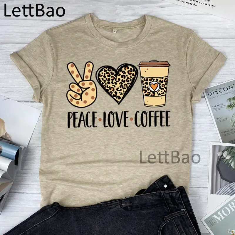 

Футболка Peace Love Coffee, женская одежда, топы, футболки в стиле Харадзюку, Летние повседневные хипстерские футболки с коротким рукавом в стиле ол...
