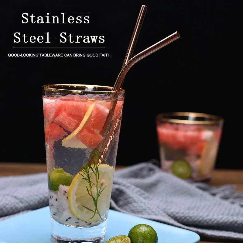 

4pcs Reusable 304 Stainless Steel Drinking Straws with Cleaning Brush Portable Bubble Tea Straw Drinkware Party Bar Accessory