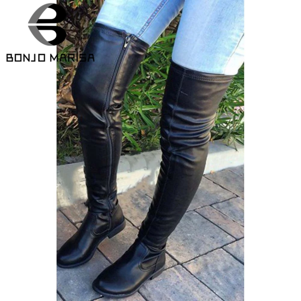 

BONJOMARISA Ins Female Fashion Over The Knee Boots Zipper Low Heel Round Toe Knee High Boots Women Autumn Brand Shoes Woman