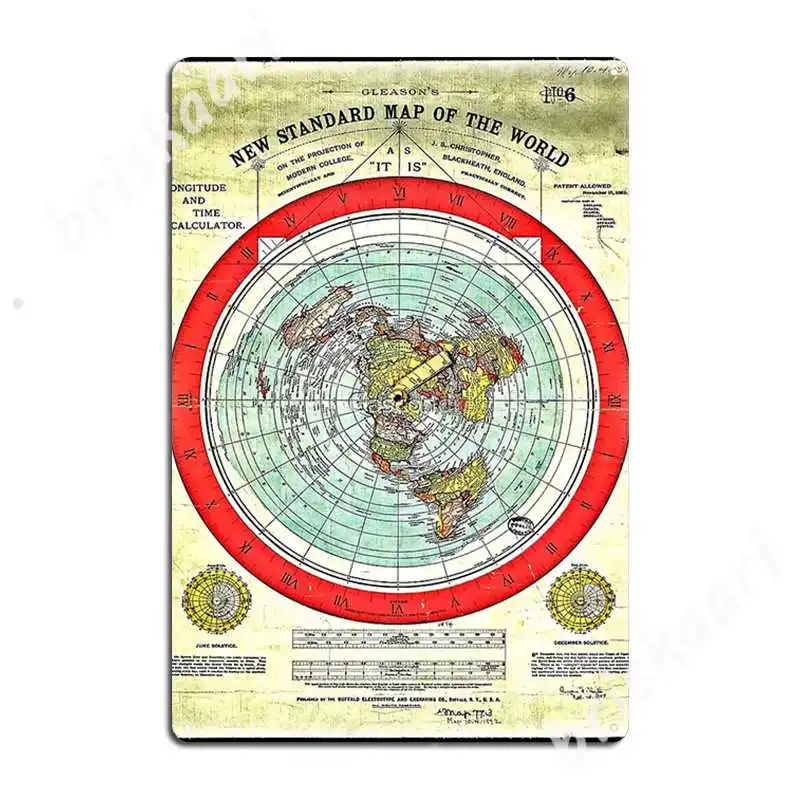 

Gleason 1892 Flat Earth Map Metal Signs Wall Mural pub Garage Decoration Plaques Tin sign Posters