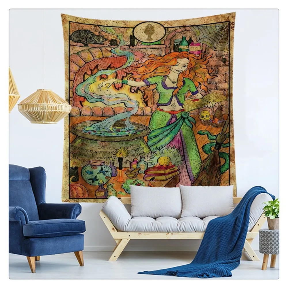 Цветной астрологический гобелен с карточками Таро настенный подвесной Бохо