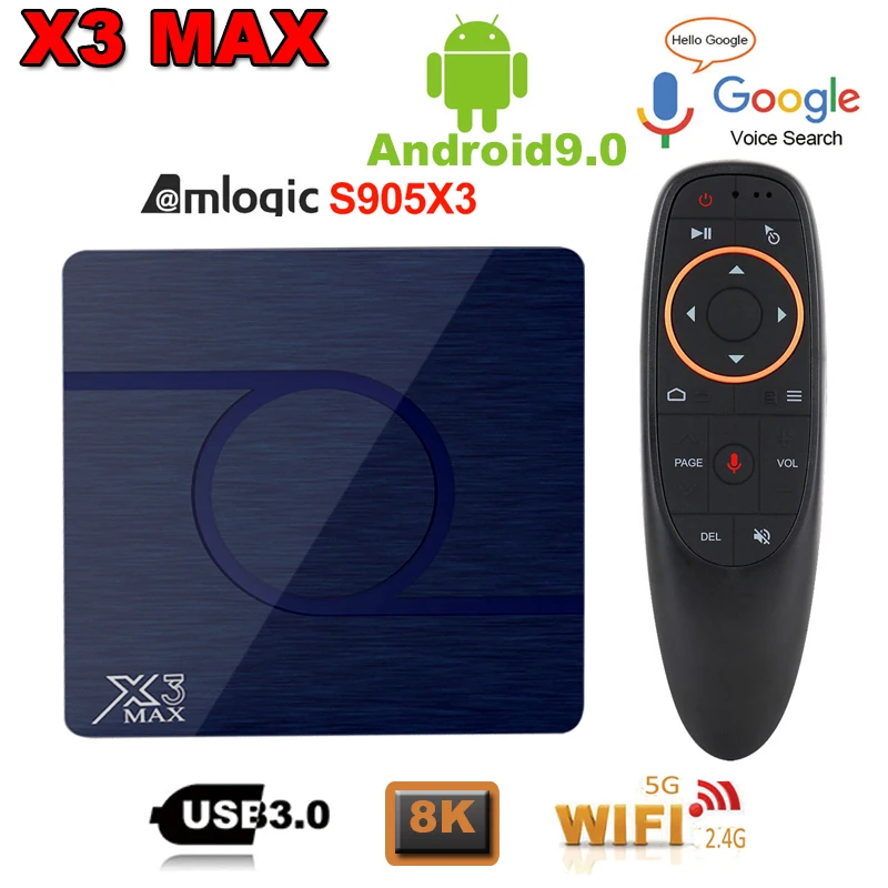 ТВ приставка X3 Max Android 9 0 Amlogic S905X3 4 Гб 32 ГБ 64 8K 1080P HD медиаплеер двойной Wi Fi Netflix Google