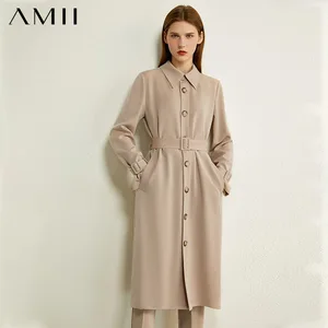 Женская однобортная ветровка AMII в стиле минимализм, однотонное пальто с отворотом и поясом, повседневное пальто, осень 12040461