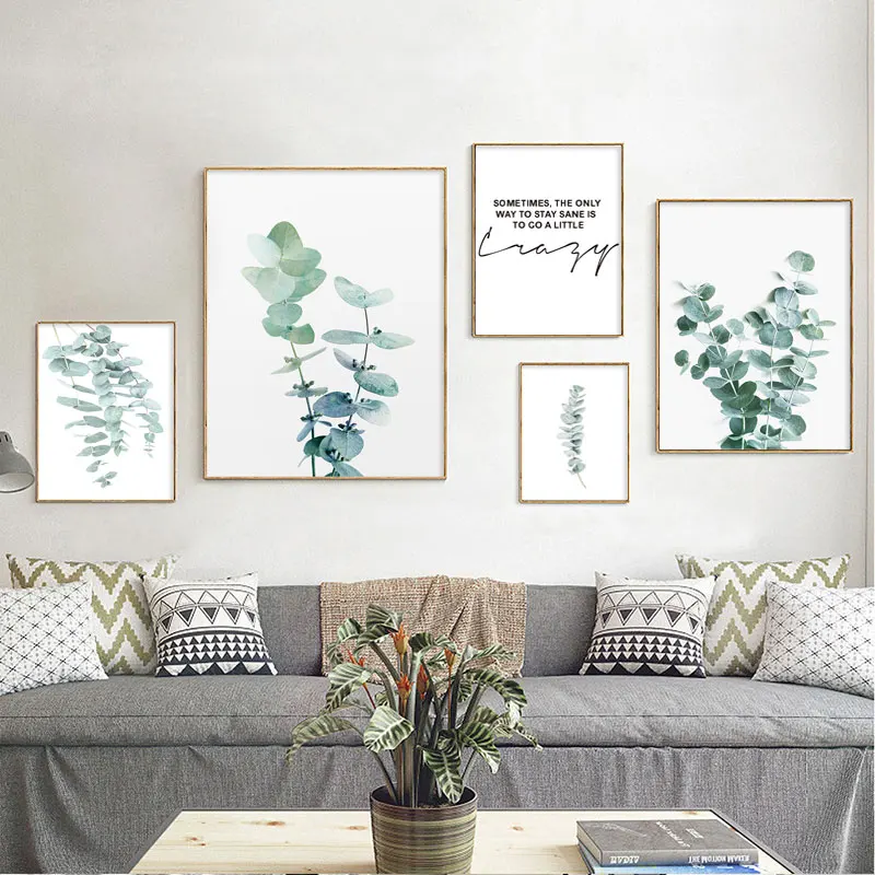 

Green Plant Leaves Poster Print Wall Art Canvas Painting Nordic Eucalyptus Picture for Living Room Home Decor Decoration