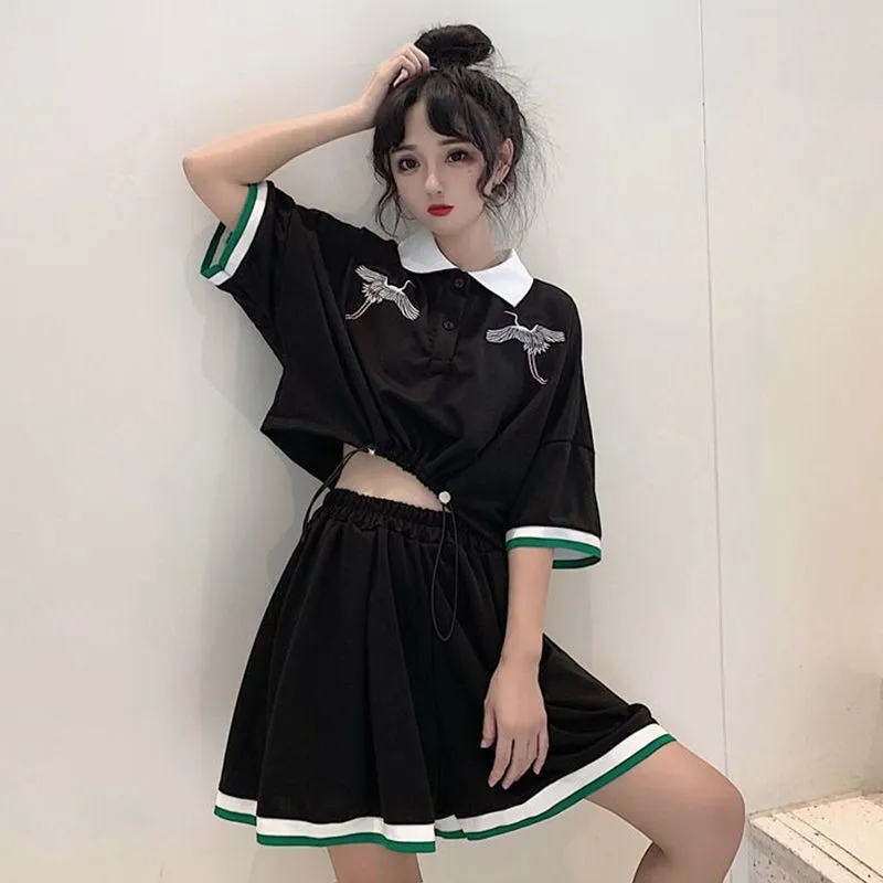 Модный спортивный костюм топы юбки комплекты женская летняя рубашка с вышивкой