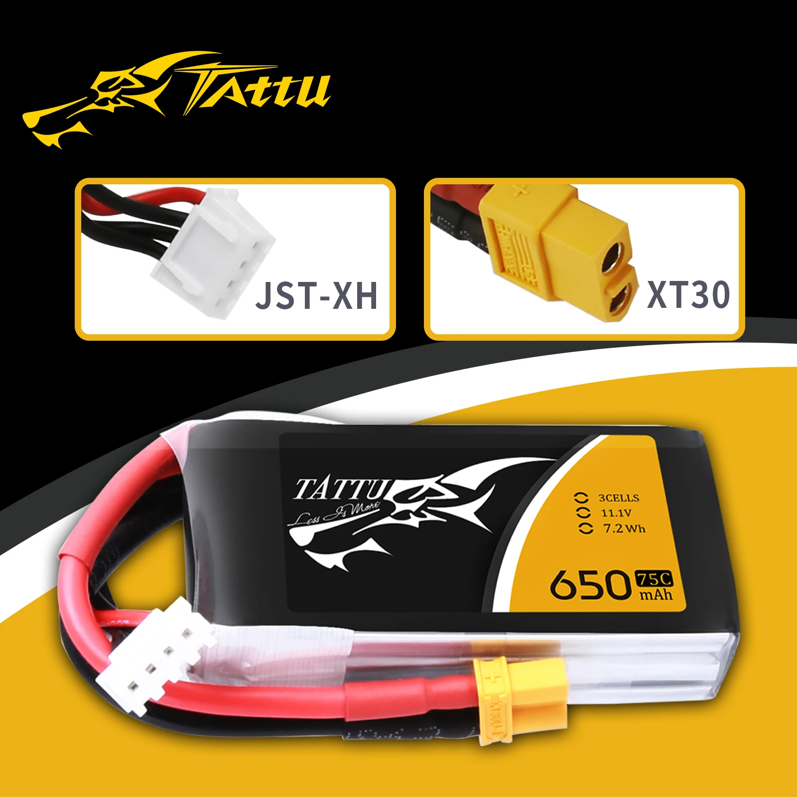 Tattu-bater&iacute;a Lipo de 650mAh, 11,1 V, 3S, 75C-150C, con enchufe XT30, para Dron FPV, cuadric&oacute;ptero de carreras, 130 modelos, invierno, interior, FPV-3