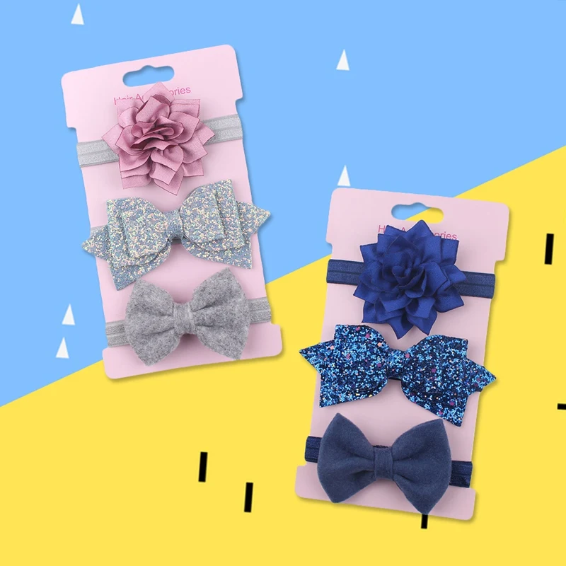 

3Pcs/Set Newborn Baby Girls Princess Bow Floral Hairbands Shine Sequin Headband Kids Girl Party Sweet Elastic Headwear Gifts