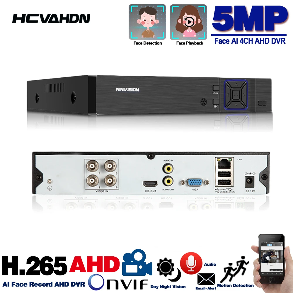 

4 Channel 5MP 6 in 1 DVR Video Recorder for AHD Camera Analog Camera IP Camera P2P NVR for CCTV System DVR 8CH H.265 1080P 4ch