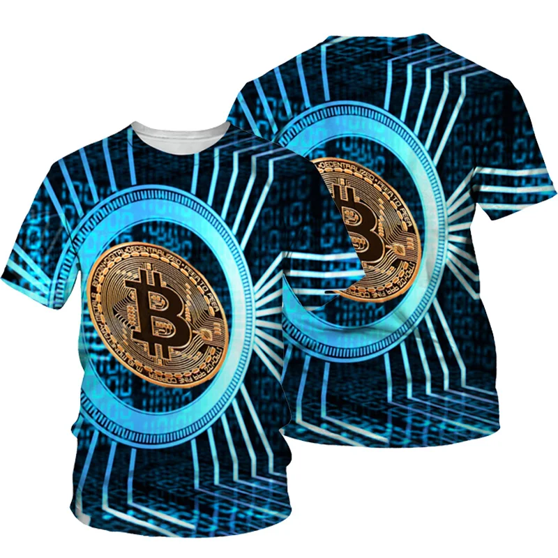 

Bitcoin 3D printing T-shirt men's O-neck short-sleeved shirt casual funny summer fashion 2021 can be customized
