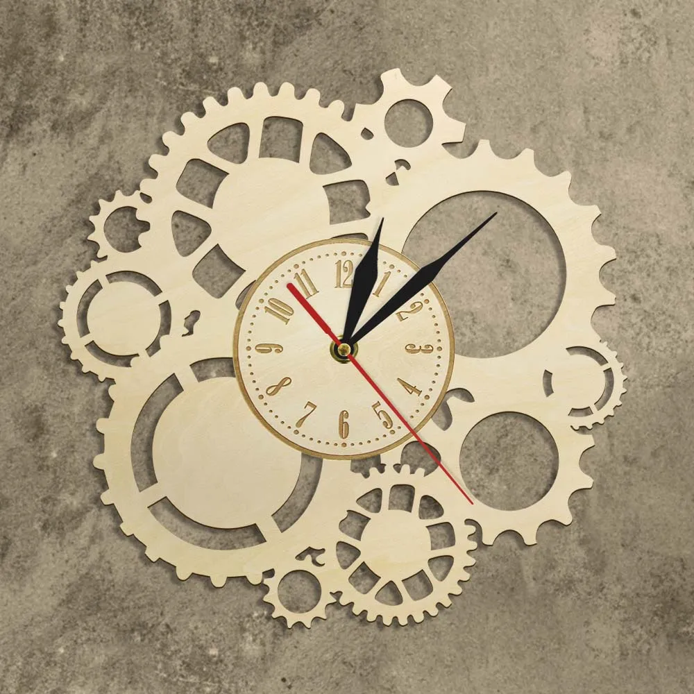 Настенные часы в стиле стимпанк деревянные настенные с шестеренками и