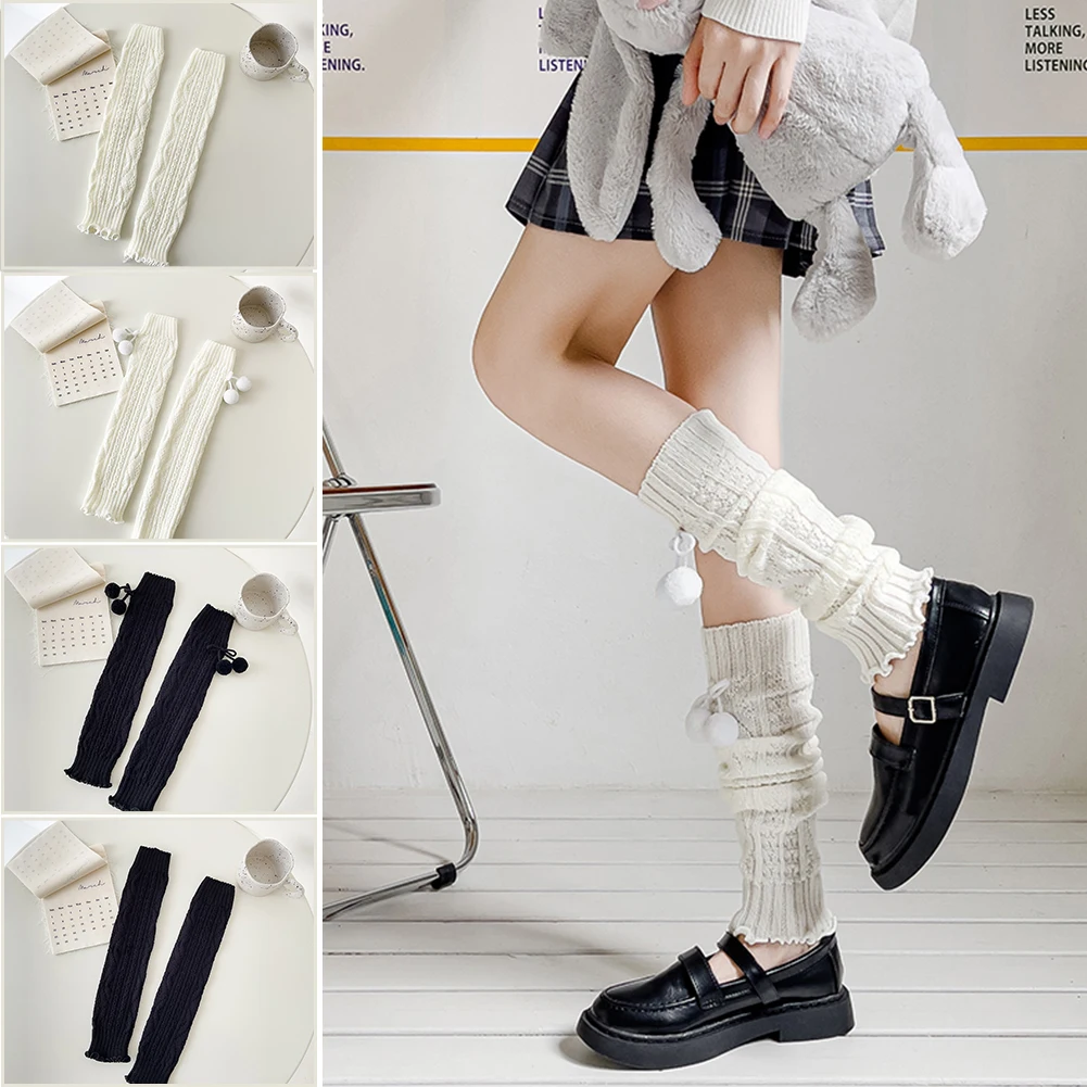 

Women Knit Winter Leg Warmers 41cm Loose Socks Japanese Student Girl's Socks Solid Color Knitted Socks Winter Warm Socks