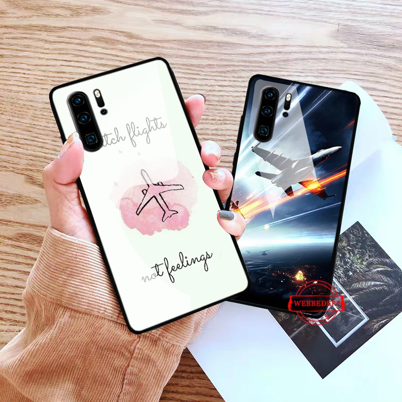 

Aircraft Airplane fly travel Glass Case for Huawei P10 lite P20 Pro P30 P Smart honor 7A 8X 9 10 Y6 Mate 20