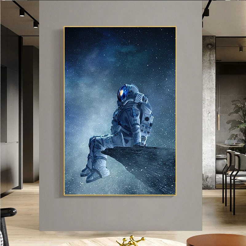 

Modern Art Lonely Astronaut Sitting In Space Canvas Painting Posters and Prints Wall Art Pictures for Bedroom Home Decoration