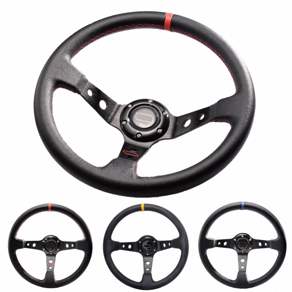 

Universal 6-Hole Racing Steering Wheel 14 inch 350mm PVC Deep Corn Drifting Sport Car Steering Wheel Aluminum Frame Light Weight