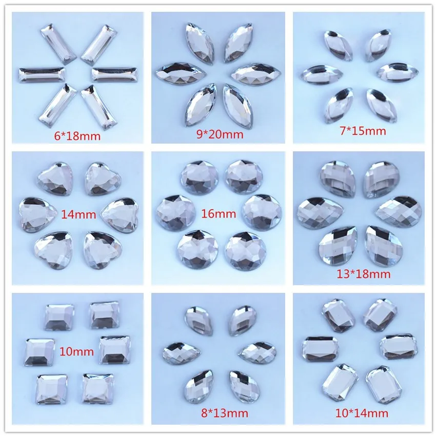 200-50pcs/bag Crystals Clear Rhinestones trim Flat Back Stones Acrylic Beads For DIY Wedding Dress jewelry Decoration WC784 | Дом и сад