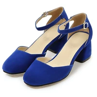 agodor block heel pumps buckle ankle strap women shoes medium heels square toe office work shoes woman blue black beige big size