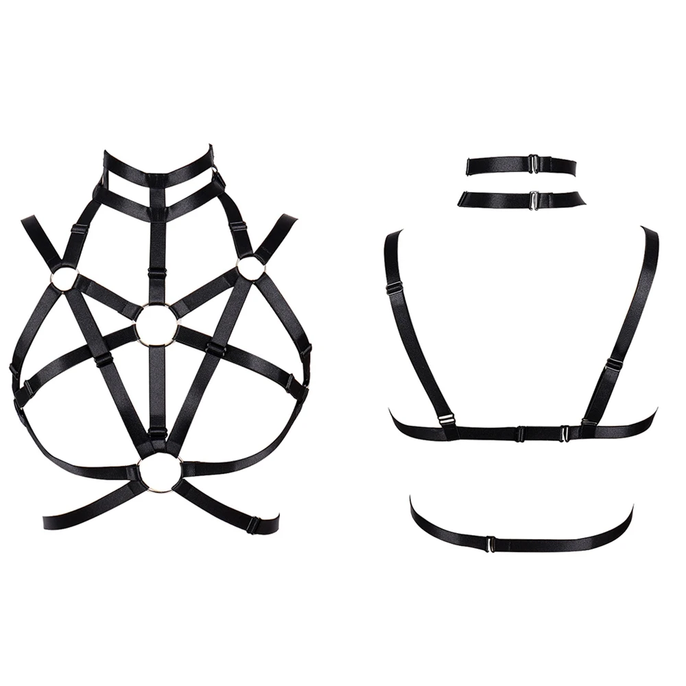 

Harajuku Black Sexy Body Harness Women Neck Harness Cage Bra Fetish Lingerie Adjustable Size Harness Belt Gothic Body Bondage