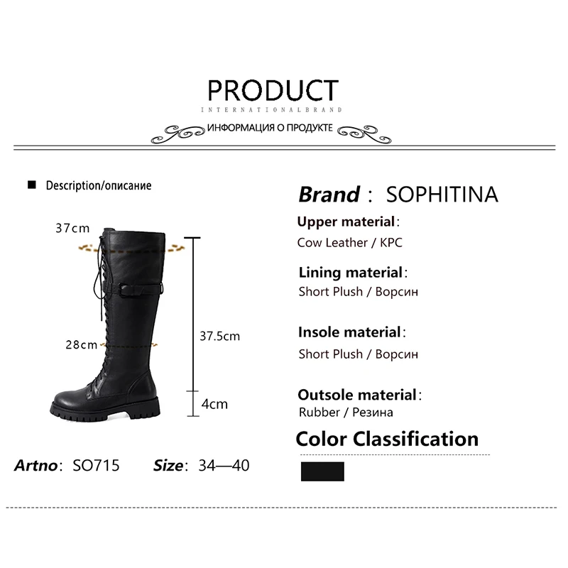 

SOPHITINA New High Boots Women Fashion Platform Premium Leather Buckle Zipper Shoes Round Toe Mid Heel Casual Women Shoes SO715