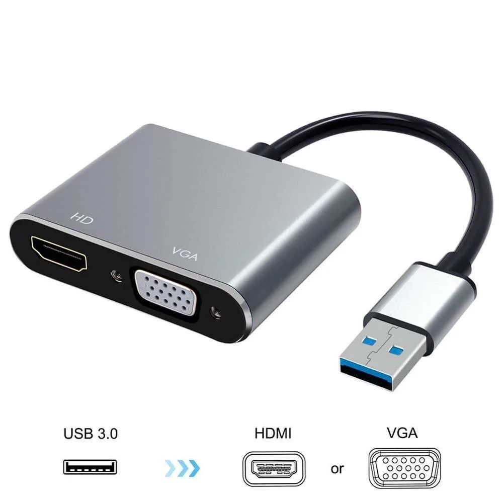 Адаптер VGA 2 в 1 1080P USB 3 0 HDMI мульти-дисплей 2K HD совместимый конвертер для Windows 7/8/10 Mac OS