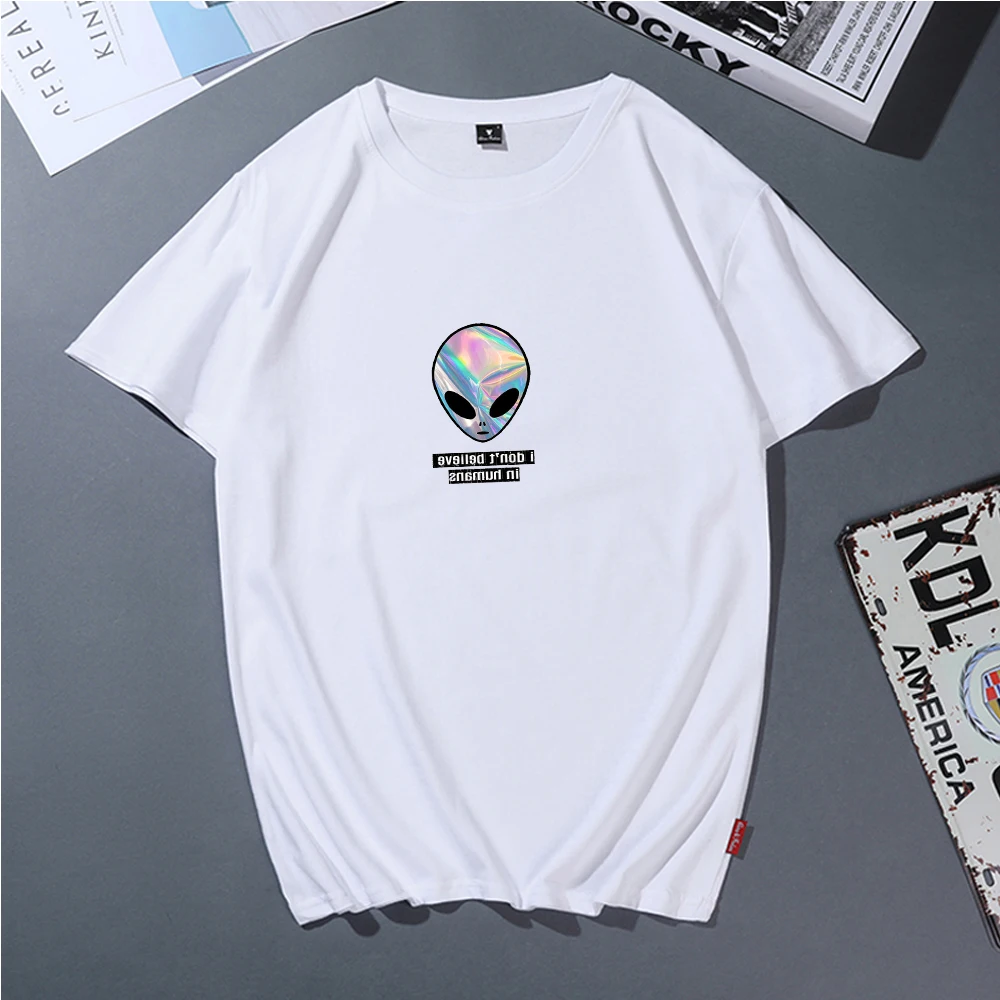 Женская футболка с рисунком инопланетянина радужной расцветки летняя принтом