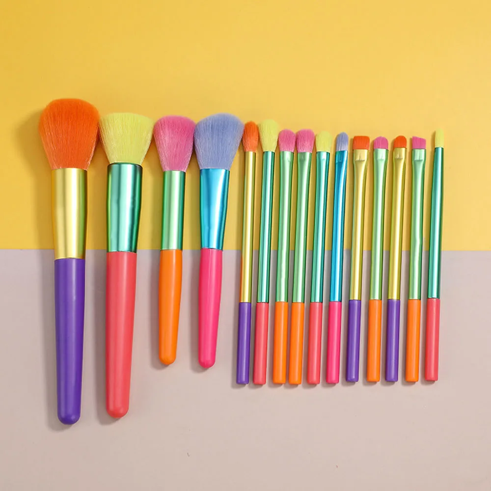 Youth Color Makeup Brush Set 15 Multi-color Soft Powder Gripping Power Low MOQ Custom Private Label Makeup Brush