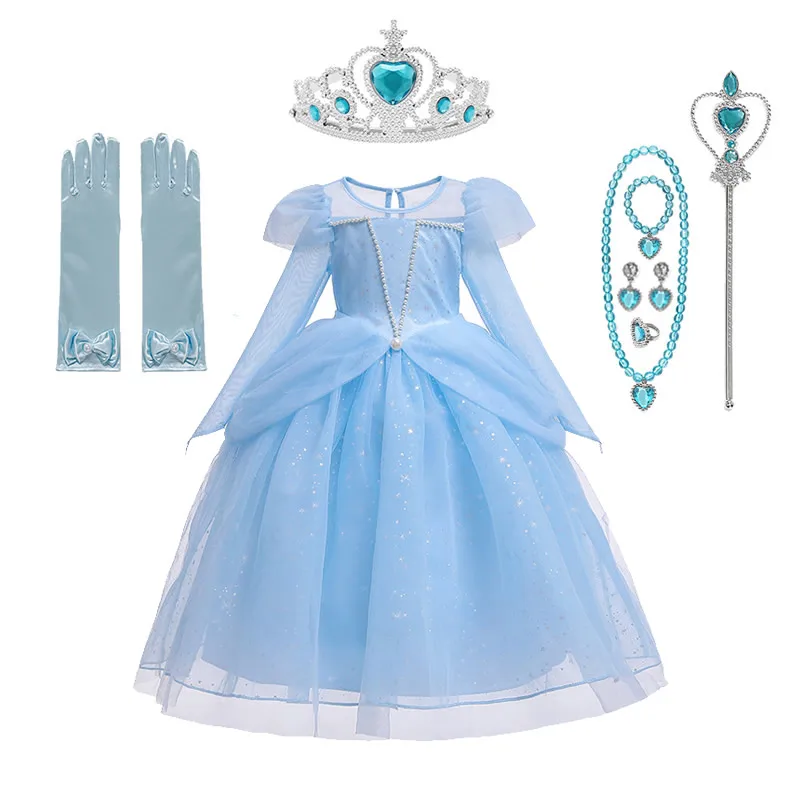 Elsa Sets B Платье Эльзы для девочек; костюмы принцессы с длинными рукавами; Осенняя свадебная одежда с цветочным узором для девочек; От 3 до 8 лет; бальное платье; нарядная одежда на Хэллоуин; цвет синий, розовый - Цвет: Elsa Sets B