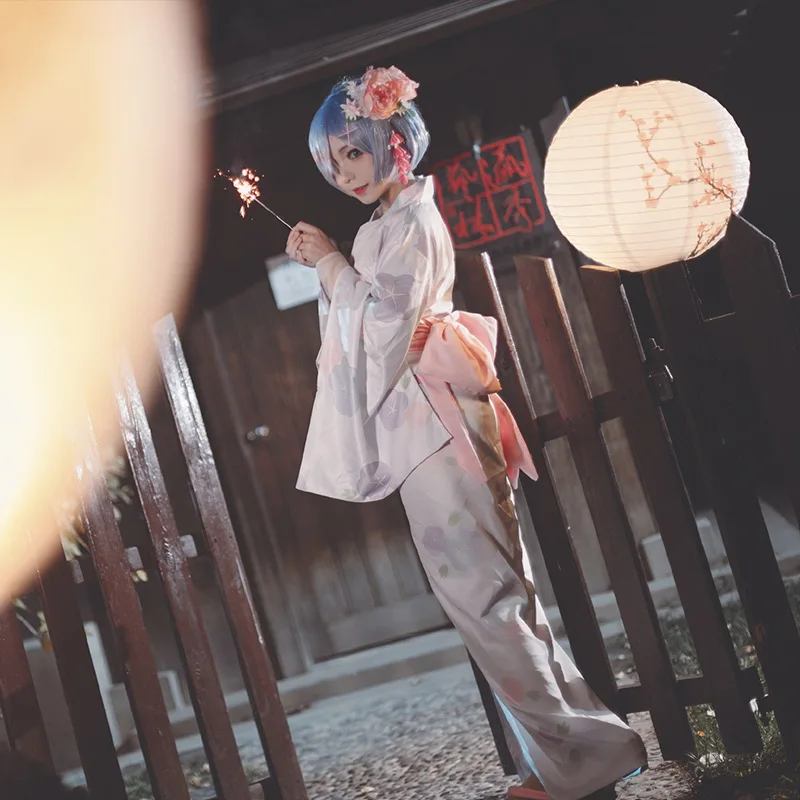 Костюм-кимоно Rem Ram Cos для Хэллоуина из аниме полный комплект костюмированной