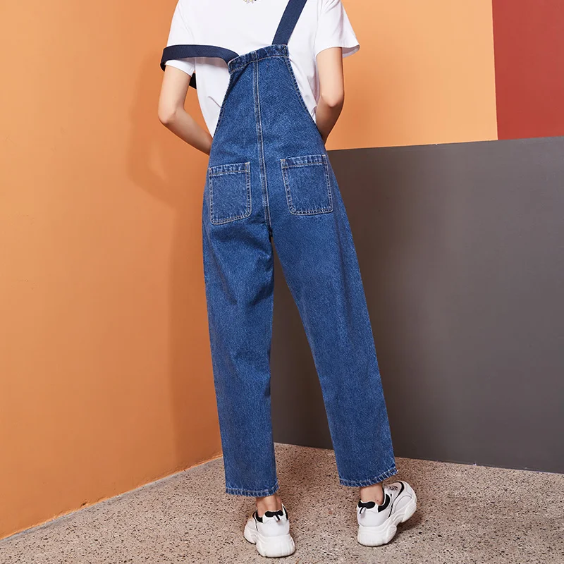 Женские молодежные джинсы-капри LEIJIJEANS, стильные темно-синие свободные джинсы с лямками, повседневная модель 9145 большого размера