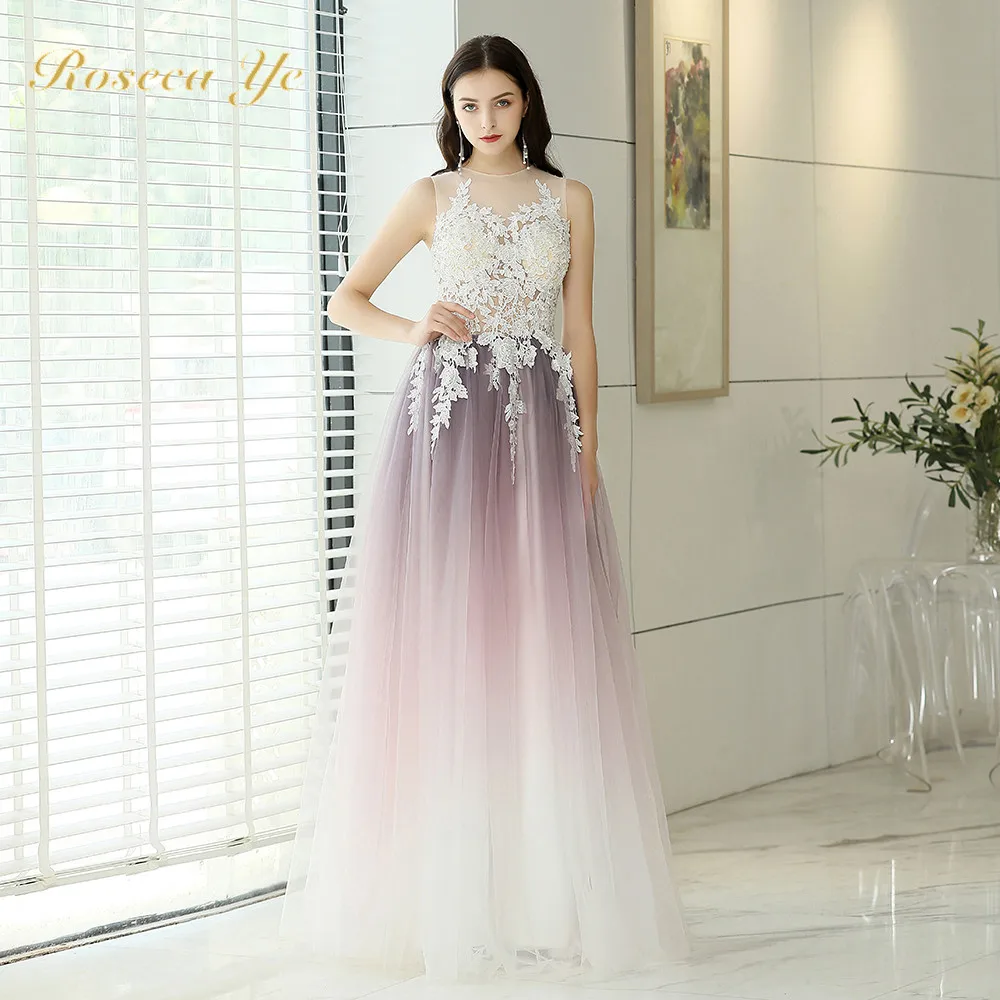 

2022 Spring Long Evening Dresses Party Elegant Sleeveless A Line Gradient Tulle Floor Length Illusion Prom Gown Robe De Soirée
