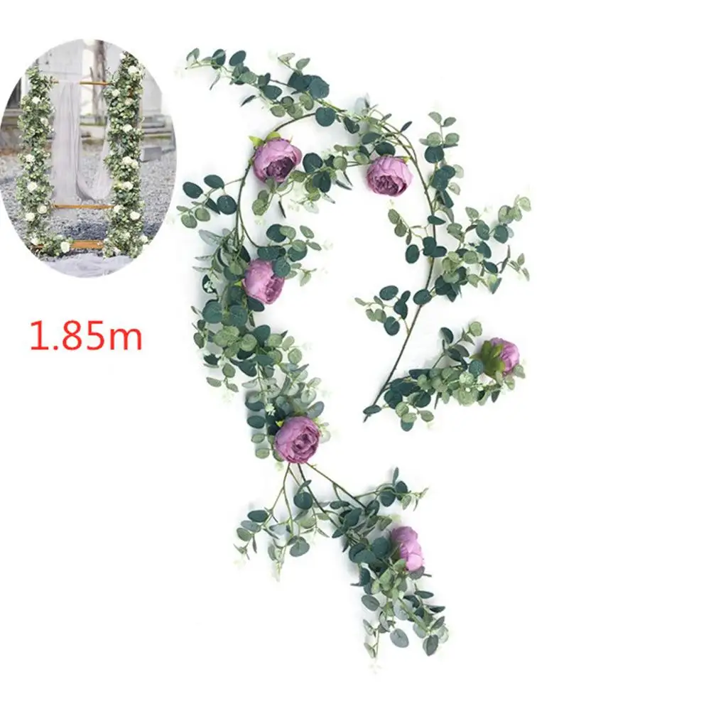 

Studyset Simulate Eucalyptus Leaves Rattan with Rose for Wedding Background Wall Decor