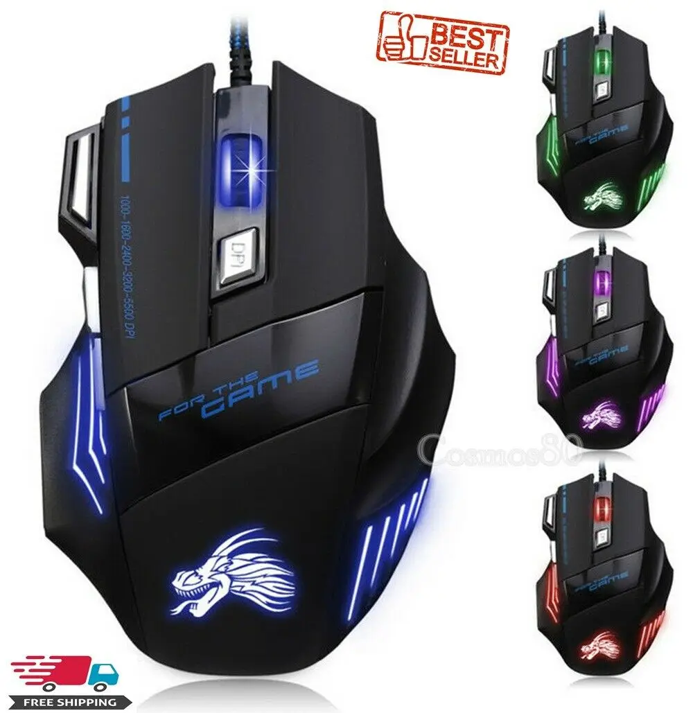 

NEW VERSION GAMING MOUSE 5500 DPI 7 BUTTONS USB LED OPTICAL WIRED GAME MOUSE
