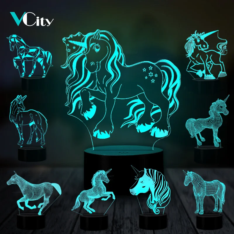 GAOPIN в форме единорога серии 3D лампа милые Спальня настольная ночник