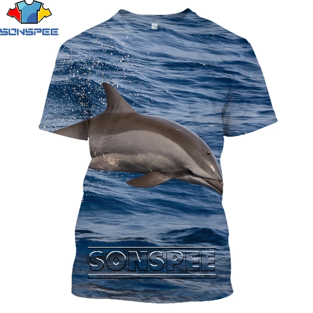 

SONSPEE 3D Dolphin Casual Men Unisex TShirt Harajuku Short sleeve Streetwear Clothing Tops