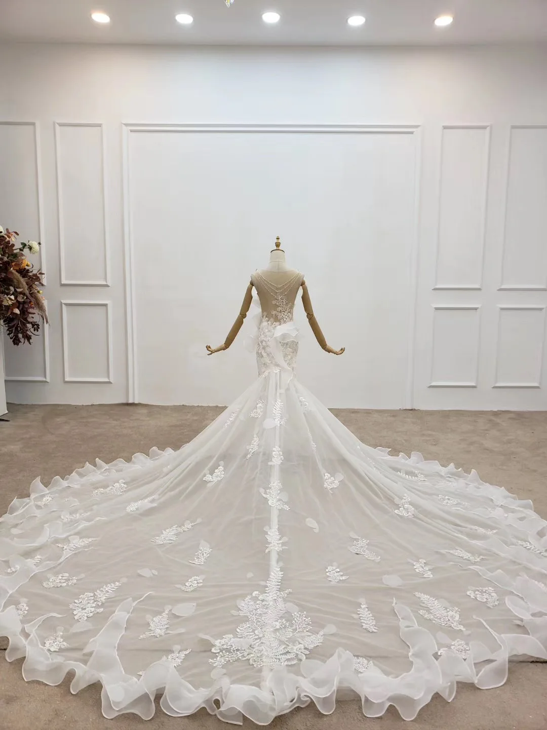 

Sexy See Though Summer Off Shoulder Cheap Boho Mermaid Wedding Dress Lace Long Train Beach Bride Dress Trouwjurk