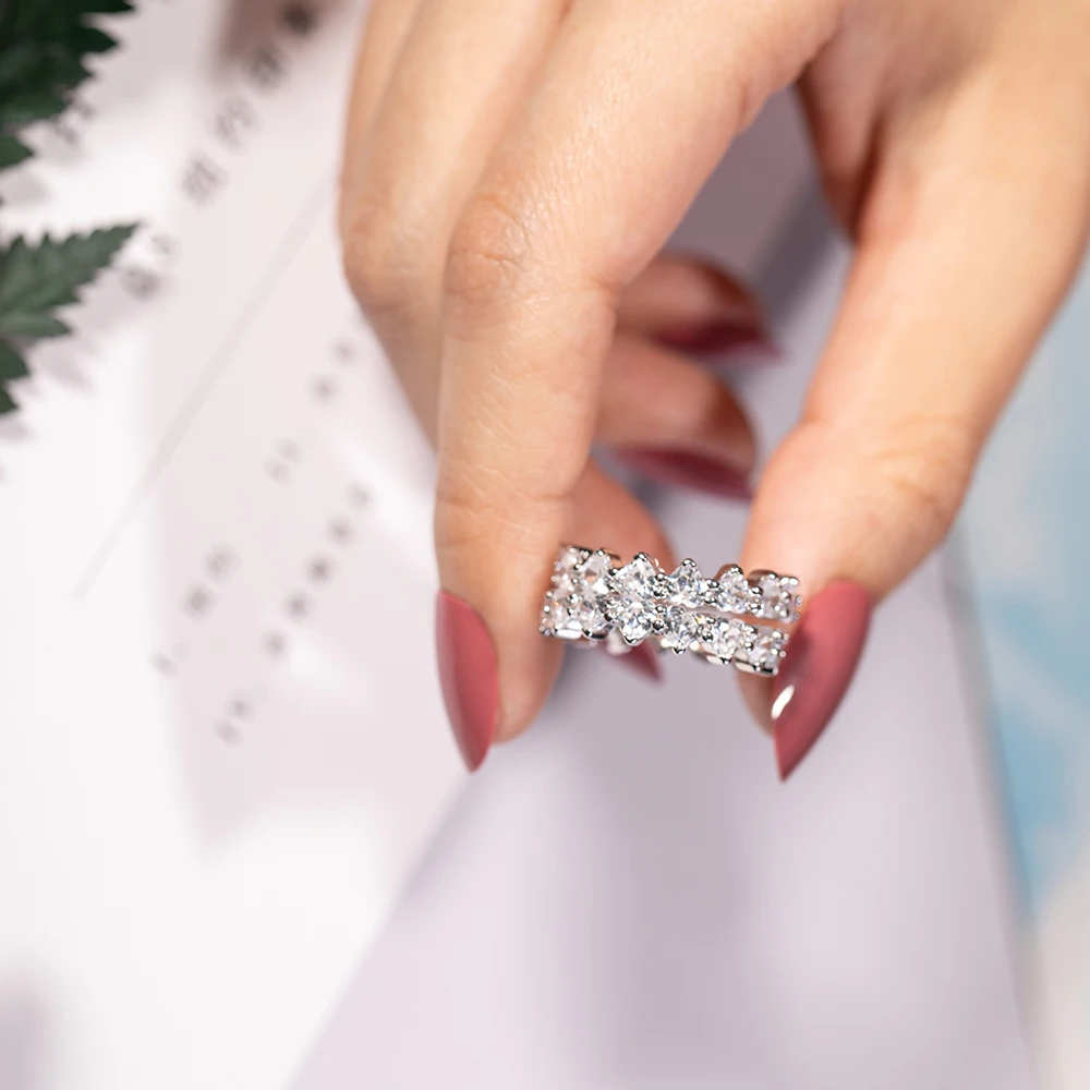 

original 925 Sterling Silver heart 5a zircon Wedding Ring Set for Bridal bride Women Finger Gift Africa Fashion personalized