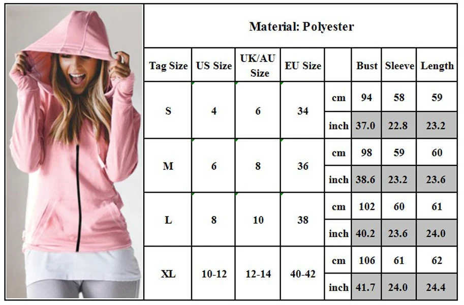

Women Hooded Sweatshirt Sports Jacket Hoodies Casual Zip Up Coats Solid Fashion Long Sleeves