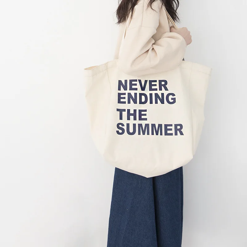 

Large Capacity Women's Canvas Bag New Letter Printing Shoulder Bag Hasp Messenger Bag Student Daily Shopping Handbag School Bag