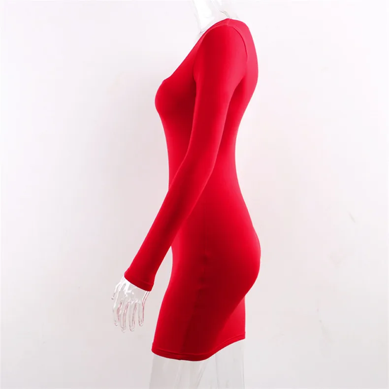 Forefair Long Sleeve Sexy Bodycon Dress Women Club Autumn Basic Solid Square Neck White Red Black Woman Mini Dress Winter