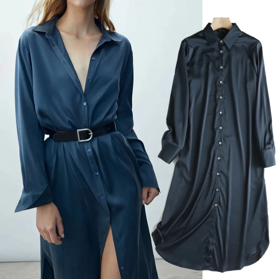 

Withered Autumn Blouse Women England Style Fashion Simple Loose Satin Dresses Blusas Mujer De Moda 2021 Long Shirt Women