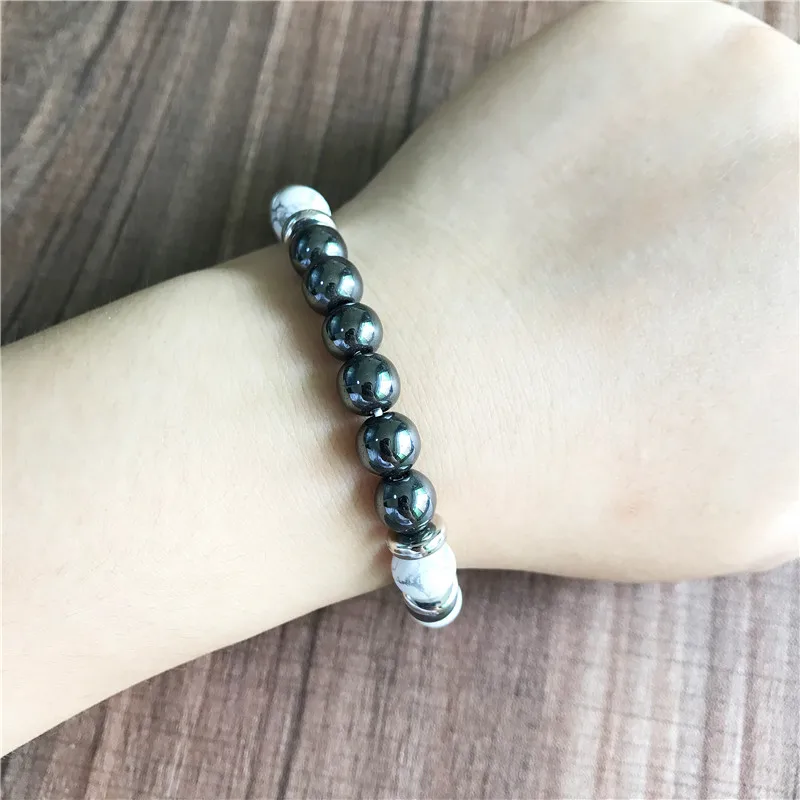 Браслет Из Натурального Гематита и Howlite 8 мм круглые бусины ювелирные изделия для