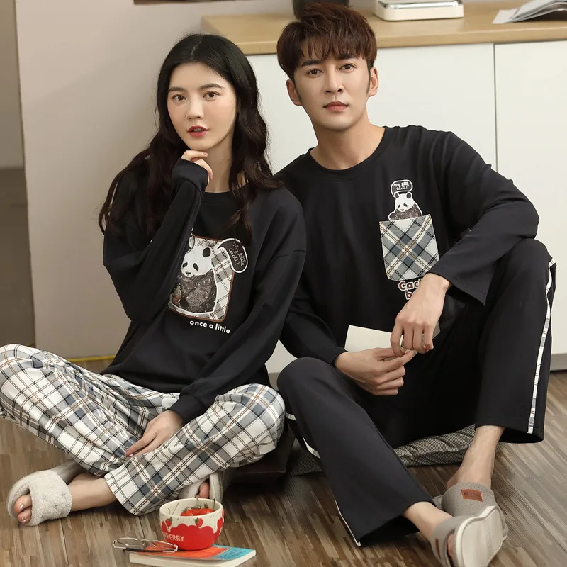 

Couple Pajamas Autumn Winter 100% Cotton Long-Sleeved Men'S Home Service Female Spring Korean Two-Piece Suit Pijama Mujer