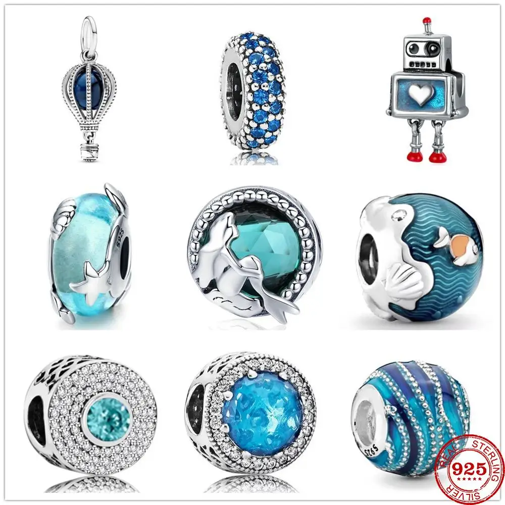 _ Серебряные металлические бусины синяя волна океанская фантазия подходит для