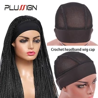 plussign big hole headband wig cap for crochet braid wig caps for making wigs ventilating crochet wig cap with wig grip headband
